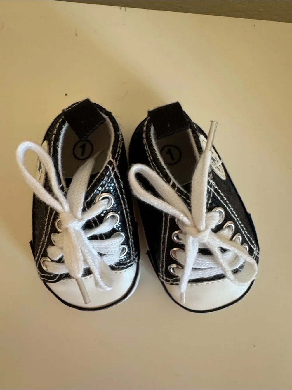 Black Glitter Converse-like Black and White Newborn Sneakers Infant size 1